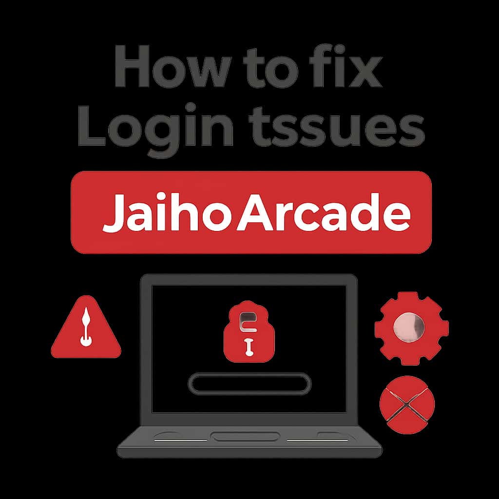 Illustration detailing the steps to troubleshoot login issues for JaihoArcade.