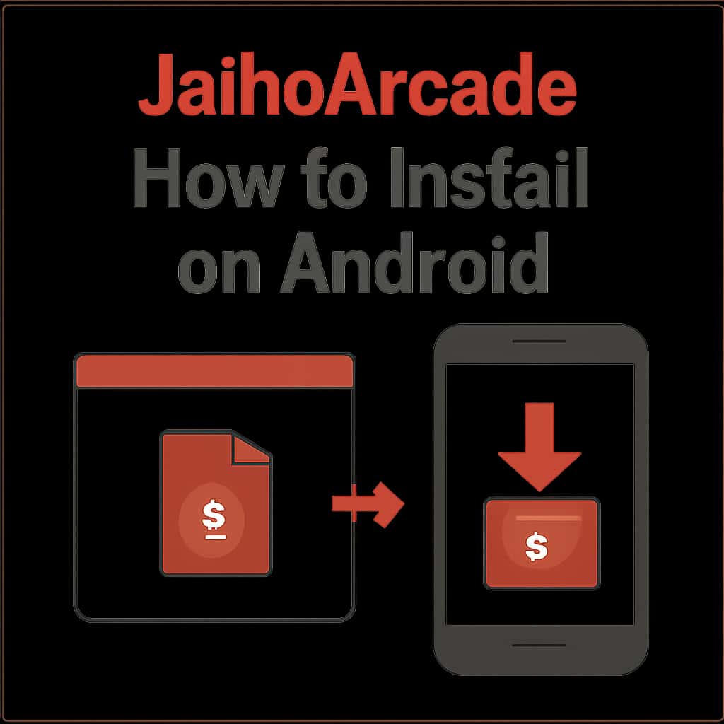 Illustration of the installation steps for JaihoArcade on Android.