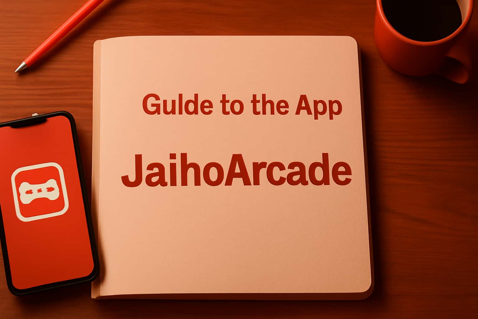 Informational graphic illustrating the JaihoArcade app guide.