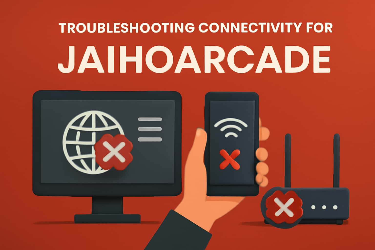 A visual representation of troubleshooting connectivity issues for the JaihoArcade app.